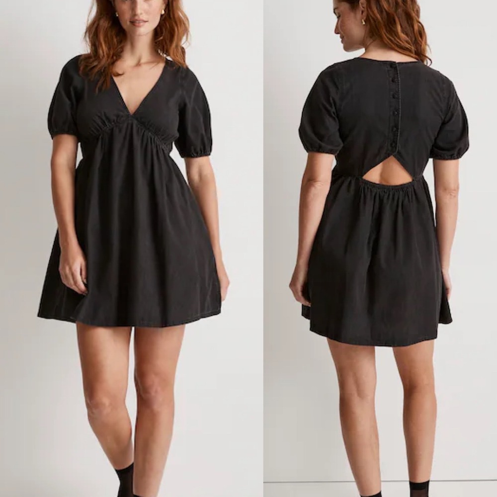Madewell The Denim Annamarie Mini Dress‎ in Lunar Wash Puff Sleeve NL445 DM7283